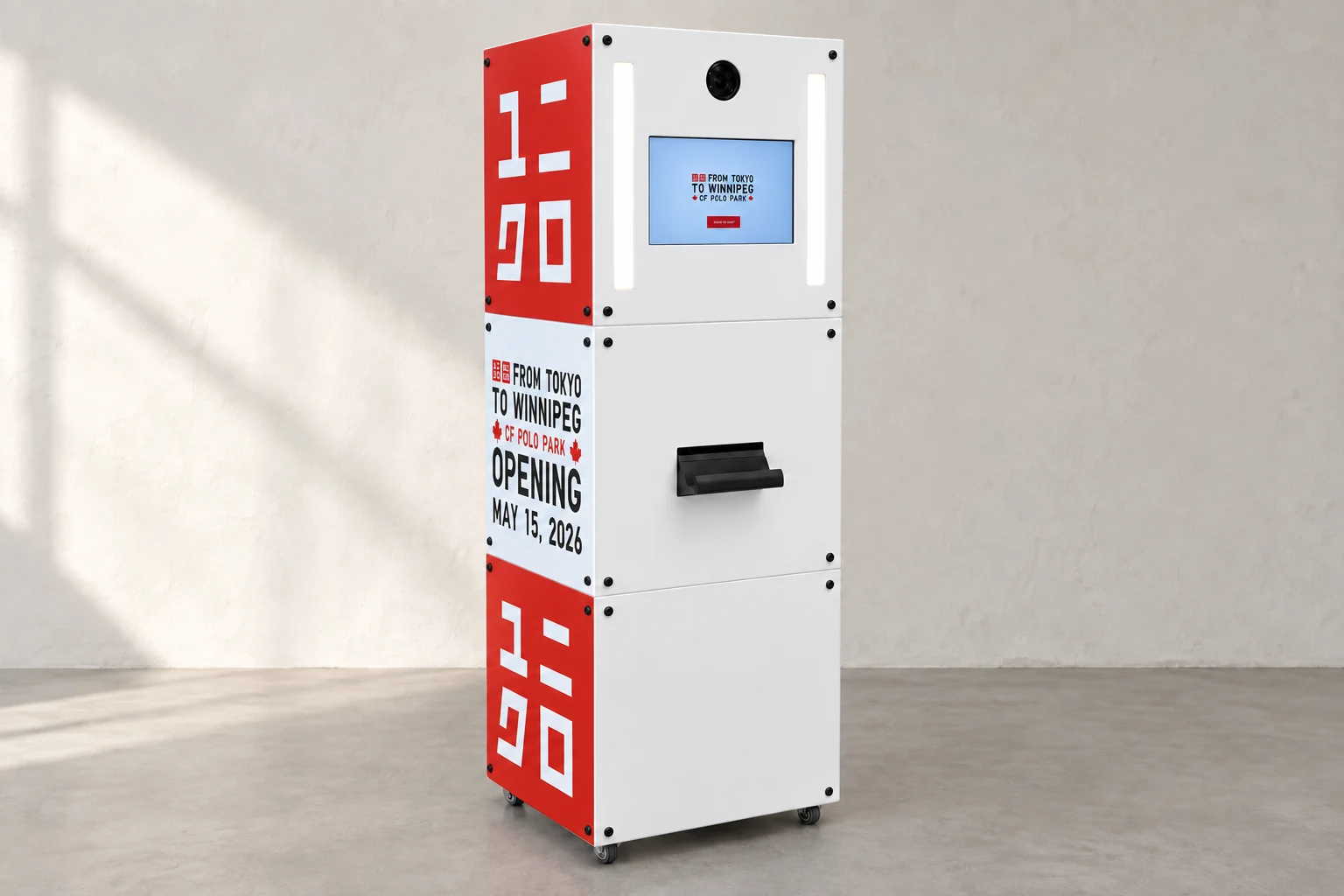 The booth with the red-and-white UNIQLO campaign wrap